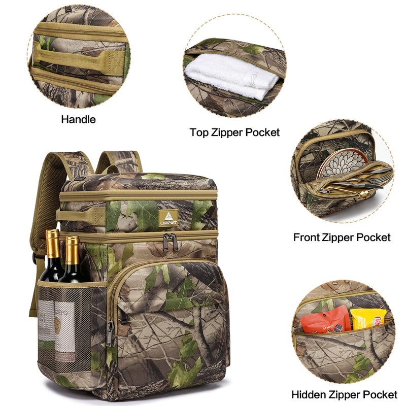 Laripwit Picnic Backpack Cooler - 54 Cans Large Soft Camo Lunch Backpack Bag Insulated Leakproof with Double Deck Compartment - Image 5