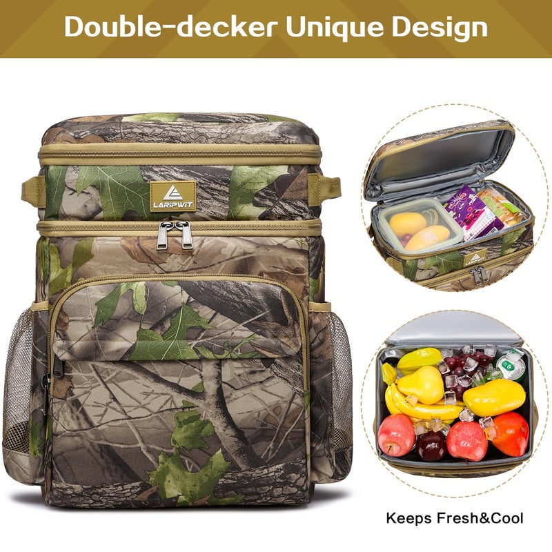 Laripwit Picnic Backpack Cooler - 54 Cans Large Soft Camo Lunch Backpack Bag Insulated Leakproof with Double Deck Compartment - Image 4