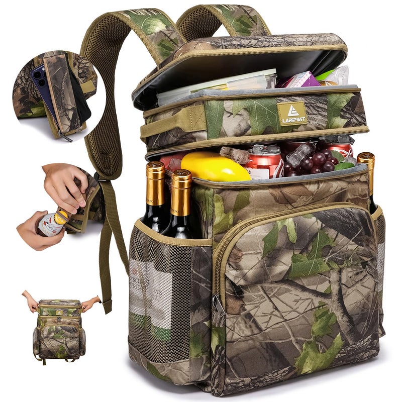 Laripwit Picnic Backpack Cooler - 54 Cans Large Soft Camo Lunch Backpack Bag Insulated Leakproof with Double Deck Compartment - Image 1