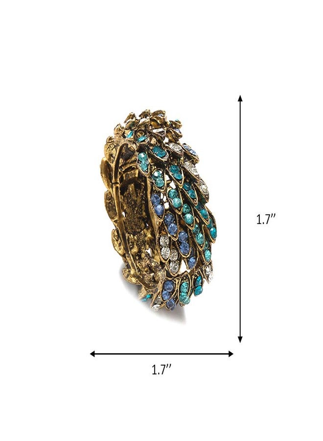 QTKJ Set of 6 Blue Rhinestone Round Napkin Rings Metal Napkin Buckle for Thanksgiving, Christmas, Wedding,Parties, Dinners, Holidays Decor (Gold) - Image 2