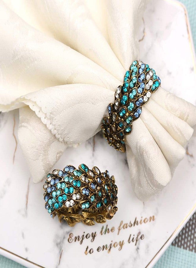 QTKJ Set of 6 Blue Rhinestone Round Napkin Rings Metal Napkin Buckle for Thanksgiving, Christmas, Wedding,Parties, Dinners, Holidays Decor (Gold) - Image 5