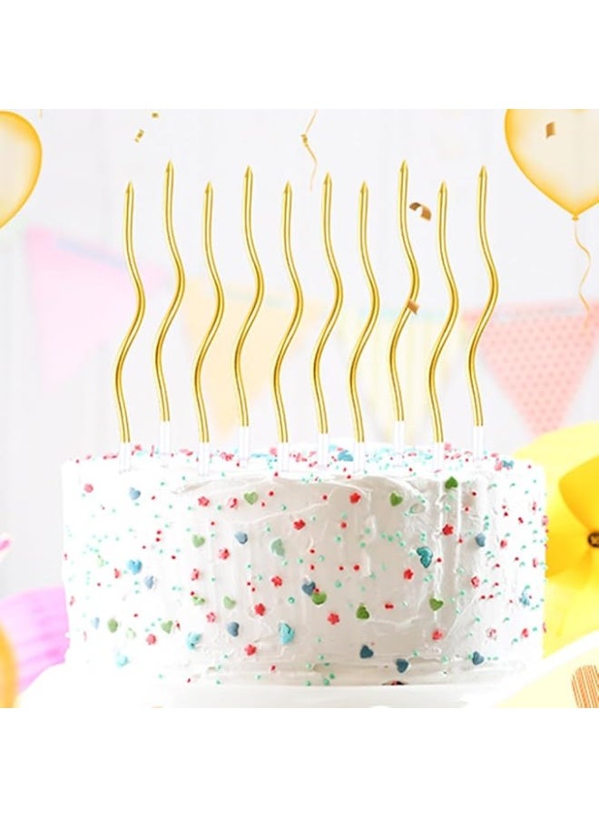12 Twisty Spiral Birthday Cake Candles (Gold), Long Birthday Cake Cupcake Candle with Holders, Thin Coil Elegant Wavy Design Candles, Birthday, Wedding, Anniversary, Ramadan Party Decoration - Image 5
