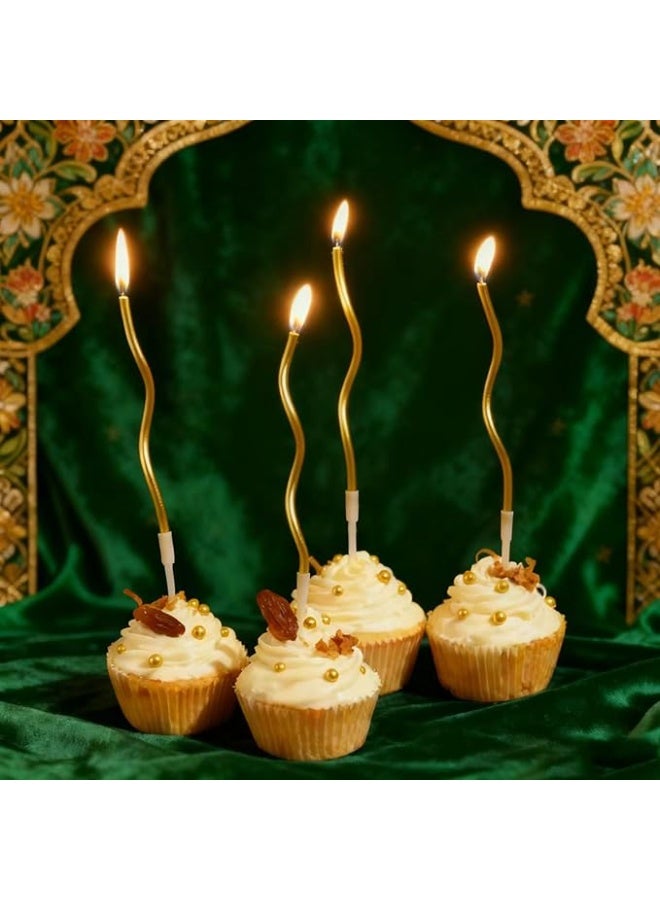12 Twisty Spiral Birthday Cake Candles (Gold), Long Birthday Cake Cupcake Candle with Holders, Thin Coil Elegant Wavy Design Candles, Birthday, Wedding, Anniversary, Ramadan Party Decoration - Image 2