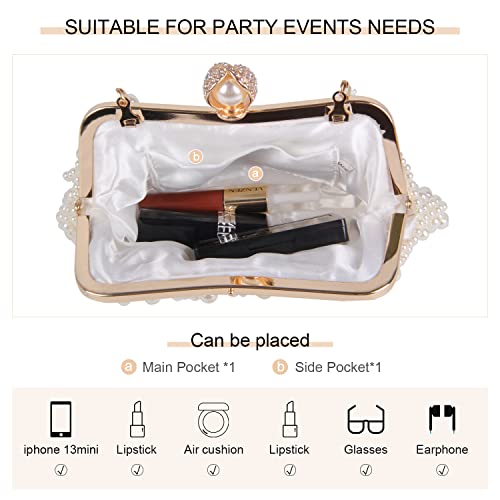 Oweisong White Pearl Clutch Purses for Women Wedding Bride Pearl Evening Bag Party Clutch Wallet Tote Handbag - Image 3