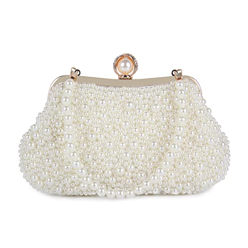 Oweisong White Pearl Clutch Purses for Women Wedding Bride Pearl Evening Bag Party Clutch Wallet Tote Handbag - Image 1