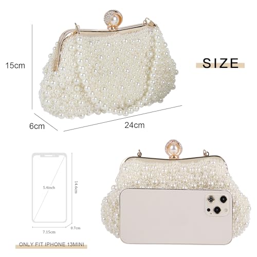 Oweisong White Pearl Clutch Purses for Women Wedding Bride Pearl Evening Bag Party Clutch Wallet Tote Handbag - Image 2