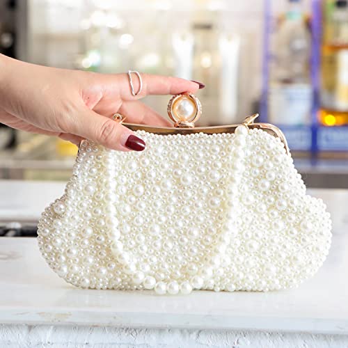Oweisong White Pearl Clutch Purses for Women Wedding Bride Pearl Evening Bag Party Clutch Wallet Tote Handbag - Image 4