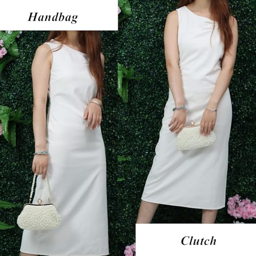 Oweisong White Pearl Clutch Purses for Women Wedding Bride Pearl Evening Bag Party Clutch Wallet Tote Handbag - Image 5