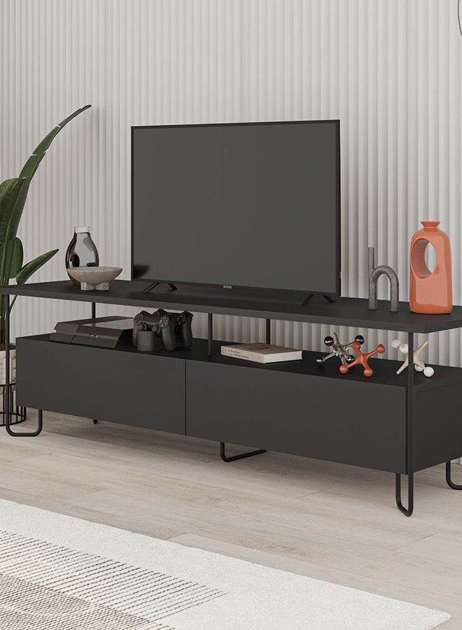 Mourah Home Cornea Tv Cabinet 2Door Storage Up To 60'' Inch Tvs | Modern Tv Stand With Sturdy Metal Legs For Home Office And Hotels | Storage Cabinet| 150X42X45 Cm| Black  - Image 2