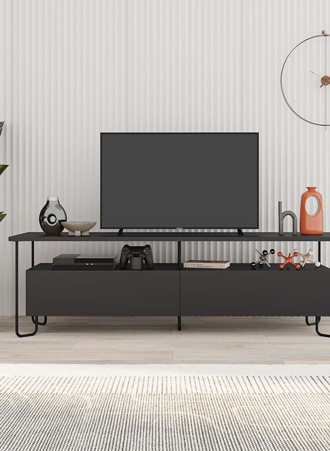 Mourah Home Cornea Tv Cabinet 2Door Storage Up To 60'' Inch Tvs | Modern Tv Stand With Sturdy Metal Legs For Home Office And Hotels | Storage Cabinet| 150X42X45 Cm| Black  - Image 1