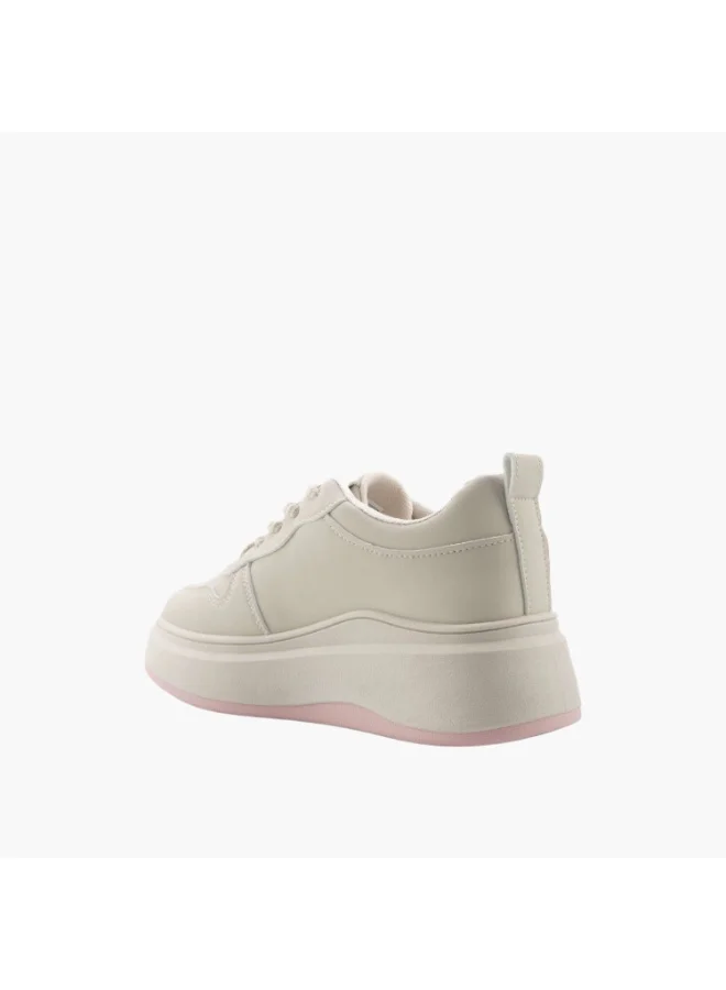 يو اس بولو اسن USPA Women’s Platform Sneakers – Beige & Pink Casual Lace-Up Shoes | Lightweight Chunky Sole Fashion Sneakers for Everyday Comfort