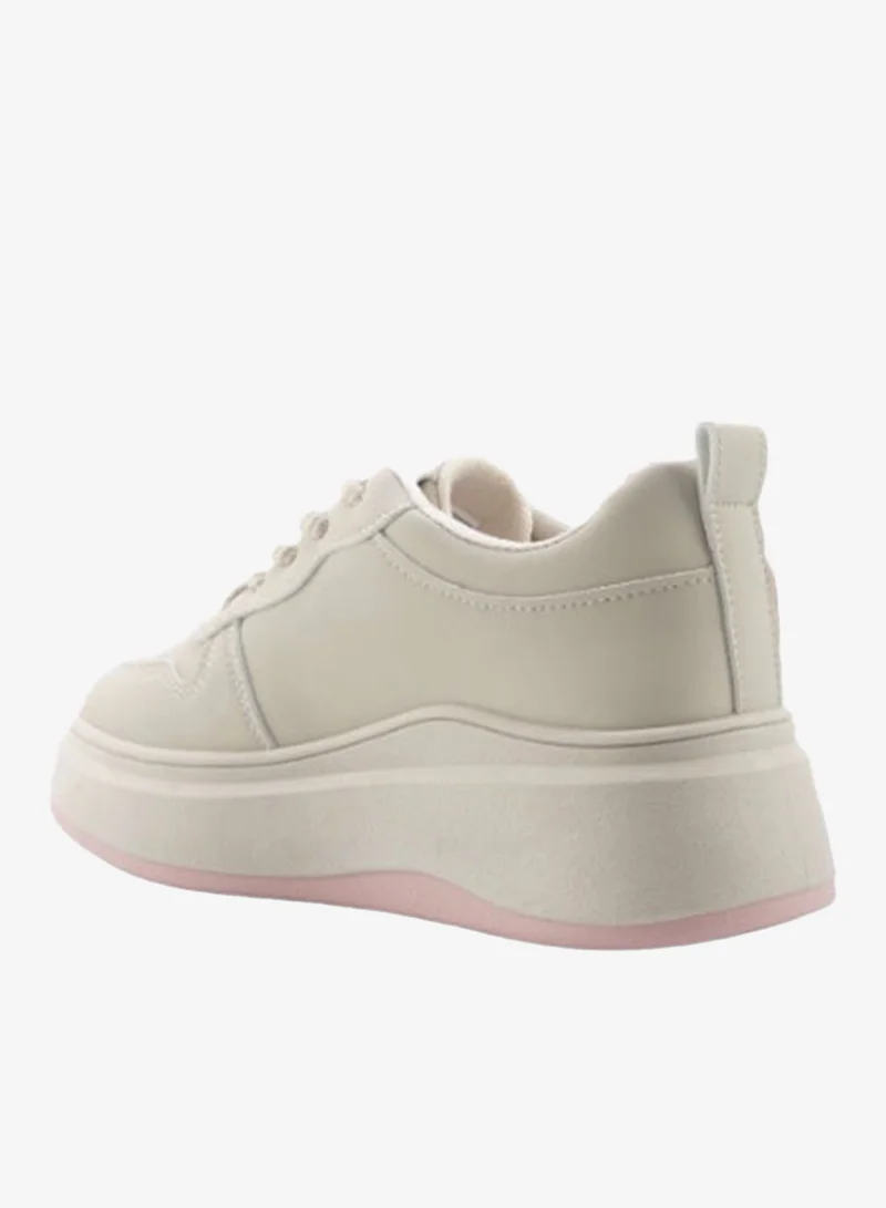 U.S. Polo Assn. USPA Women’s Platform Sneakers – Beige & Pink Casual Lace-Up Shoes | Lightweight Chunky Sole Fashion Sneakers for Everyday Comfort