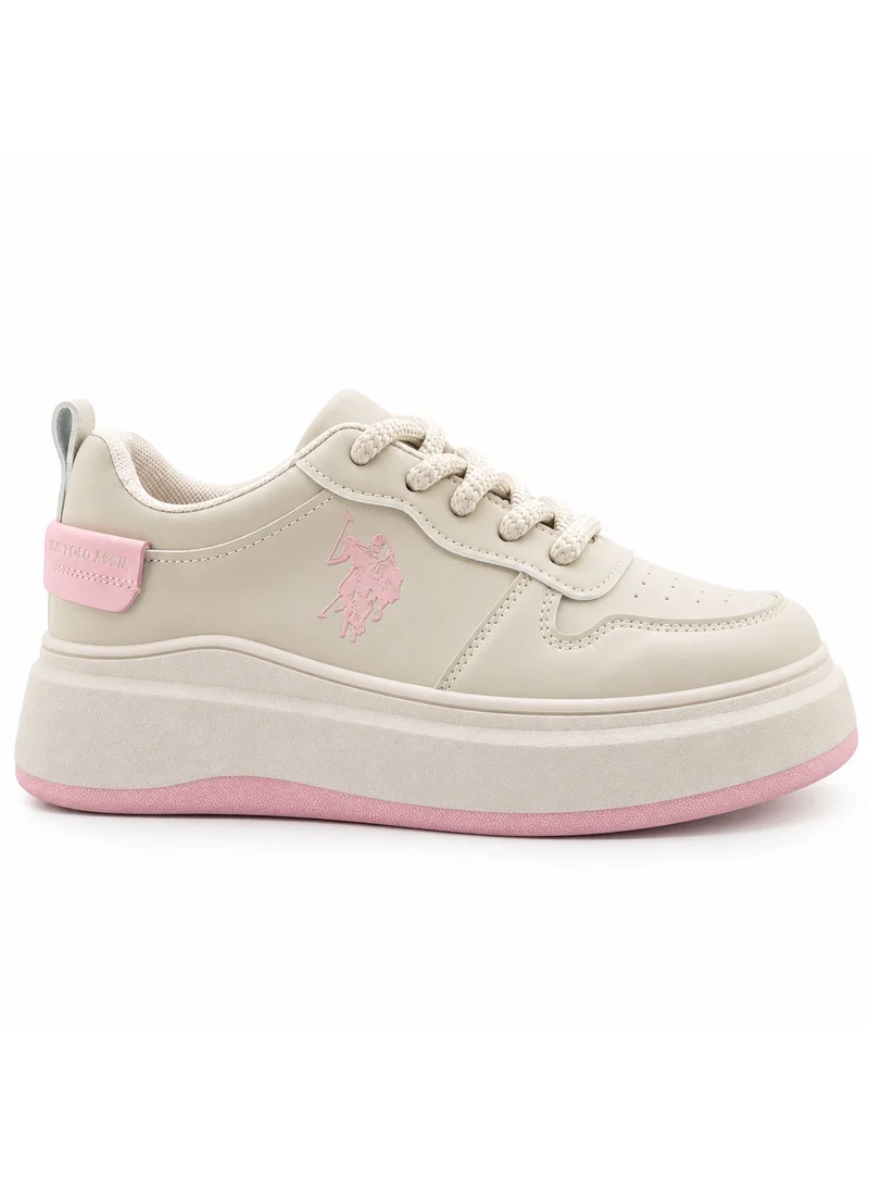 U.S. Polo Assn. USPA Women’s Platform Sneakers – Beige & Pink Casual Lace-Up Shoes | Lightweight Chunky Sole Fashion Sneakers for Everyday Comfort