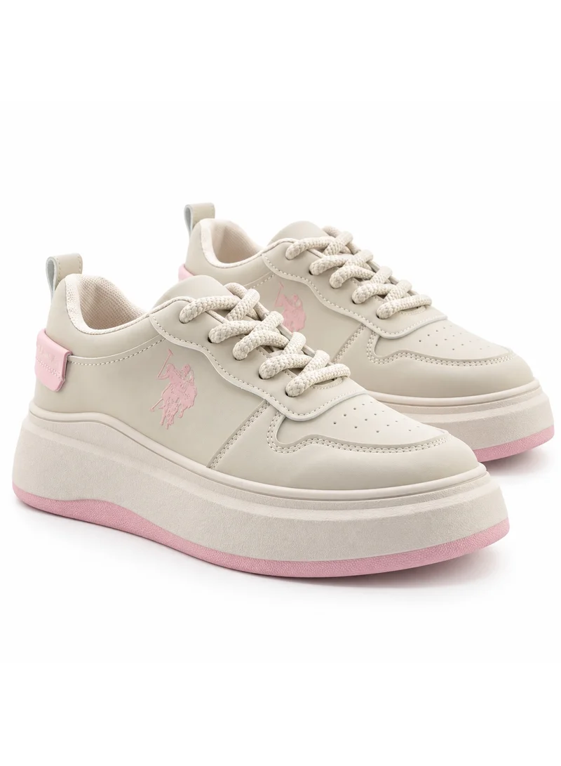 U.S. Polo Assn. USPA Women’s Platform Sneakers – Beige & Pink Casual Lace-Up Shoes | Lightweight Chunky Sole Fashion Sneakers for Everyday Comfort
