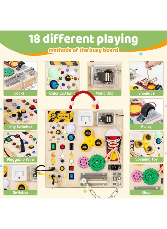 LBMT ألعاب لوحة مونتيسوري الخشبية المزدحمة مع أضواء LED،لعبة حسية خشبية للأولاد والبنات من عمر 1 إلى 6 سنوات،لعبة سفر لوحة تململ تعليمية حسية للأطفال الصغار مع مفاتيح إضاءة وصناديق موسيقى، لوحة أنشطة تعليمية صديقة للبيئة للأطفال من عمر 1 إلى 6 سنوات هدايا - Image 2