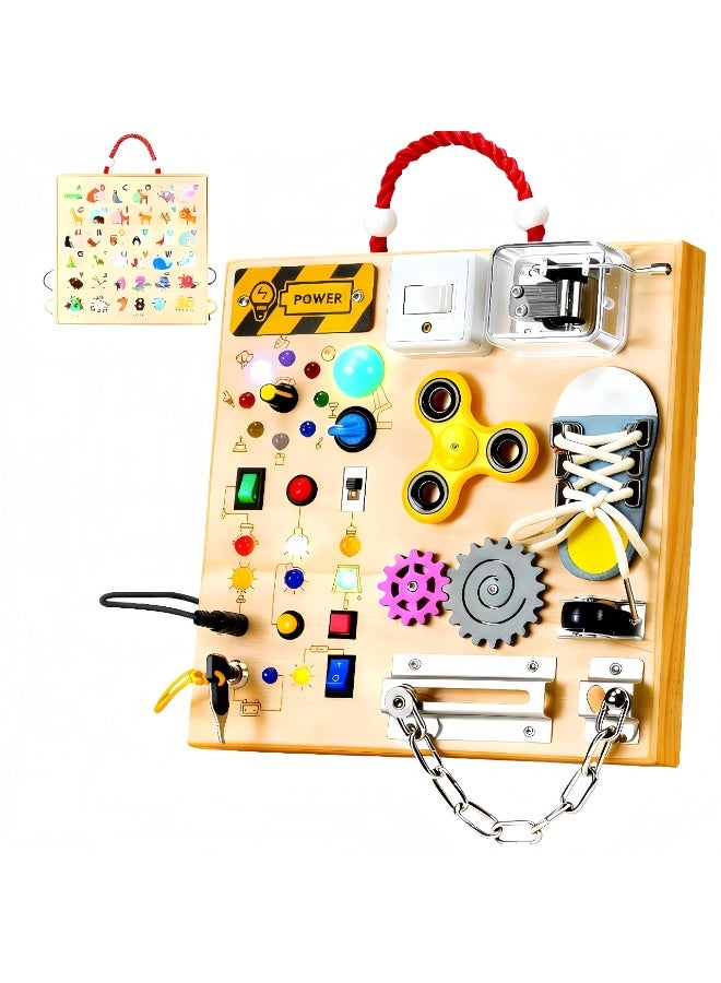 LBMT ألعاب لوحة مونتيسوري الخشبية المزدحمة مع أضواء LED،لعبة حسية خشبية للأولاد والبنات من عمر 1 إلى 6 سنوات،لعبة سفر لوحة تململ تعليمية حسية للأطفال الصغار مع مفاتيح إضاءة وصناديق موسيقى، لوحة أنشطة تعليمية صديقة للبيئة للأطفال من عمر 1 إلى 6 سنوات هدايا - Image 1