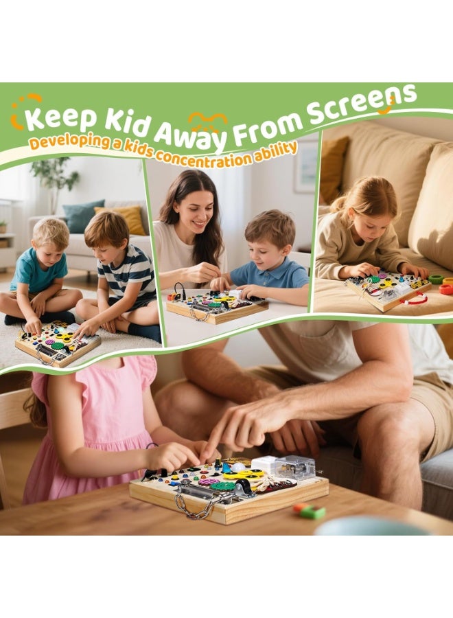 LBMT ألعاب لوحة مونتيسوري الخشبية المزدحمة مع أضواء LED،لعبة حسية خشبية للأولاد والبنات من عمر 1 إلى 6 سنوات،لعبة سفر لوحة تململ تعليمية حسية للأطفال الصغار مع مفاتيح إضاءة وصناديق موسيقى، لوحة أنشطة تعليمية صديقة للبيئة للأطفال من عمر 1 إلى 6 سنوات هدايا - Image 5