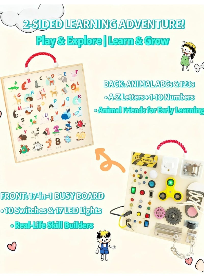 LBMT ألعاب لوحة مونتيسوري الخشبية المزدحمة مع أضواء LED،لعبة حسية خشبية للأولاد والبنات من عمر 1 إلى 6 سنوات،لعبة سفر لوحة تململ تعليمية حسية للأطفال الصغار مع مفاتيح إضاءة وصناديق موسيقى، لوحة أنشطة تعليمية صديقة للبيئة للأطفال من عمر 1 إلى 6 سنوات هدايا - Image 4