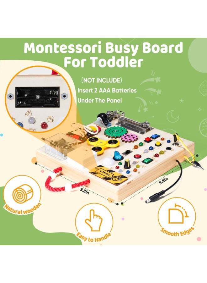 LBMT ألعاب لوحة مونتيسوري الخشبية المزدحمة مع أضواء LED،لعبة حسية خشبية للأولاد والبنات من عمر 1 إلى 6 سنوات،لعبة سفر لوحة تململ تعليمية حسية للأطفال الصغار مع مفاتيح إضاءة وصناديق موسيقى، لوحة أنشطة تعليمية صديقة للبيئة للأطفال من عمر 1 إلى 6 سنوات هدايا - Image 3