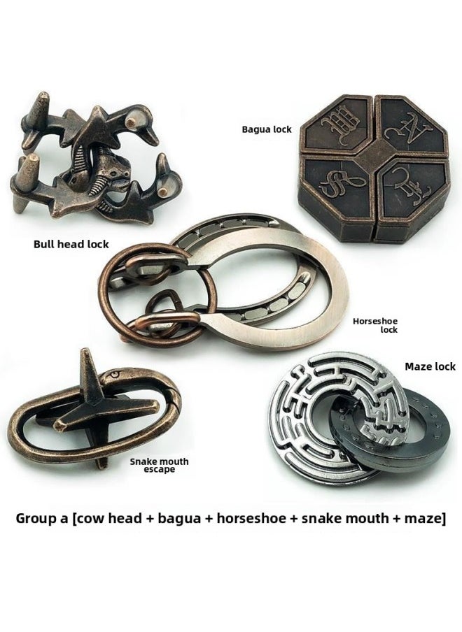 Luban Lock Eight Diagrams Lock Zodiac Golden Cicada Shell Toy Horseshoe Over 13 Years Old Iron Ring Burning Brain Eight Diagrams-Color:"Key Lock" Difficulty 1 Star