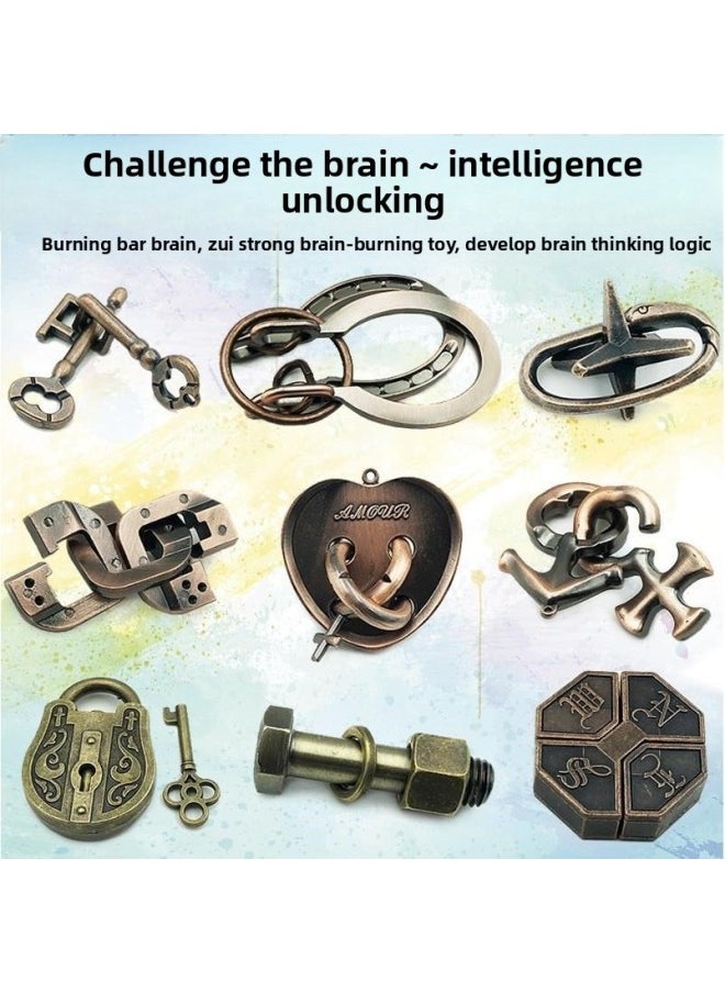 Luban Lock Eight Diagrams Lock Zodiac Golden Cicada Shell Toy Horseshoe Over 13 Years Old Iron Ring Burning Brain Eight Diagrams-Color:"Key Lock" Difficulty 1 Star