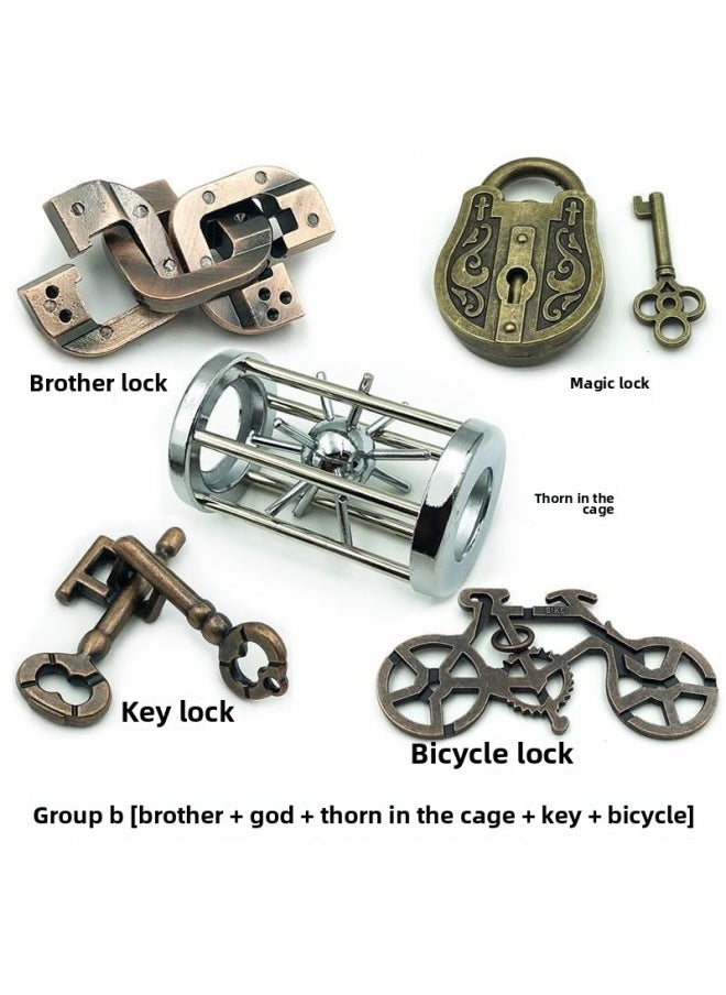 Luban Lock Eight Diagrams Lock Zodiac Golden Cicada Shell Toy Horseshoe Over 13 Years Old Iron Ring Burning Brain Eight Diagrams-Color:"Key Lock" Difficulty 1 Star