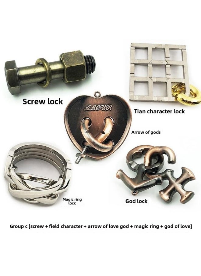 Luban Lock Eight Diagrams Lock Zodiac Golden Cicada Shell Toy Horseshoe Over 13 Years Old Iron Ring Burning Brain Eight Diagrams-Color:"Key Lock" Difficulty 1 Star