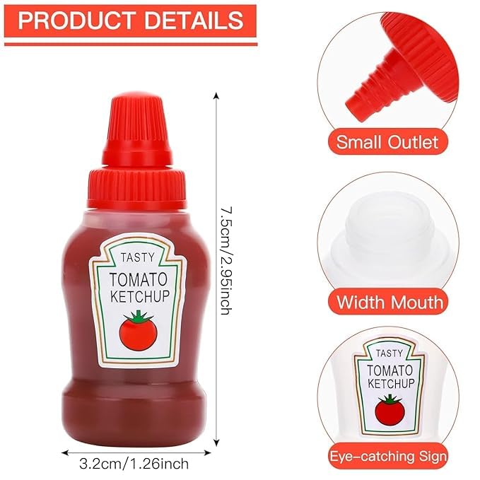 VAUGHN Mini Ketchup Bottles 25ml - Refillable Squeeze Condiment Bottles for Tomato Ketchup, Honey, Mustard, Syrup - Portable, Leak-Proof Plastic Sauce Containers for Bento Lunch Box, PACK OF 1 - Image 2