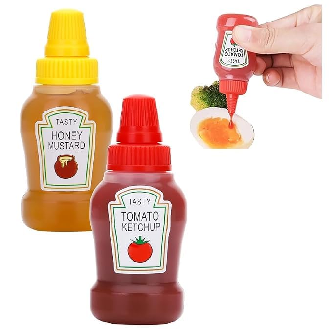 VAUGHN Mini Ketchup Bottles 25ml - Refillable Squeeze Condiment Bottles for Tomato Ketchup, Honey, Mustard, Syrup - Portable, Leak-Proof Plastic Sauce Containers for Bento Lunch Box, PACK OF 1 - Image 1