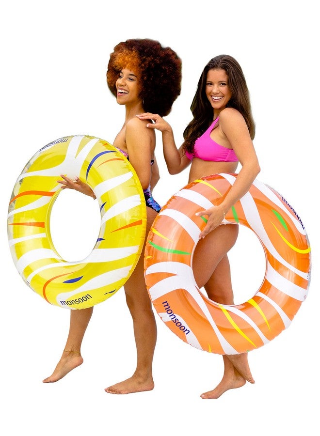 MONSOON [Citrus] 2Pack Luxury Pool Floats Swimming Float Beach Tube Floaties Ring Tubes Orange Yellow - Image 1