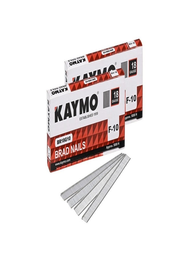 Kaymo BR18G10 F-10 Brad Nails | 10mm Length | Pack of 2 (10,000 Nails) | For Trim, Carpentry, Woodworking