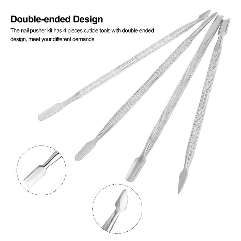 4pcs Stainless Steel Double-ended Nail Pusher Set Nail Glue Remover Nail Cuticle Remover Anti-slip Manicure Pedicure Cuticle Pusher Dead Skin Trimmer Nail Cleaner - Image 5