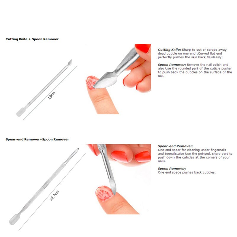 4pcs Stainless Steel Double-ended Nail Pusher Set Nail Glue Remover Nail Cuticle Remover Anti-slip Manicure Pedicure Cuticle Pusher Dead Skin Trimmer Nail Cleaner - Image 2