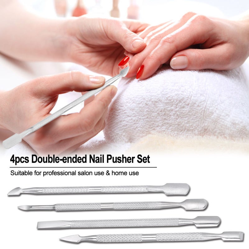 4pcs Stainless Steel Double-ended Nail Pusher Set Nail Glue Remover Nail Cuticle Remover Anti-slip Manicure Pedicure Cuticle Pusher Dead Skin Trimmer Nail Cleaner - Image 4