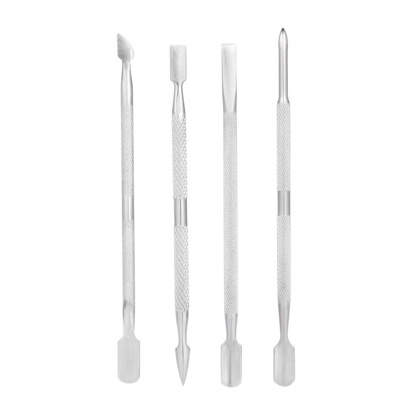 4pcs Stainless Steel Double-ended Nail Pusher Set Nail Glue Remover Nail Cuticle Remover Anti-slip Manicure Pedicure Cuticle Pusher Dead Skin Trimmer Nail Cleaner - Image 1