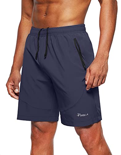Pudolla Men's Workout Running Shorts Lightweight Gym Athletic Shorts for Men with Zipper Pockets (Navy Blue X-Large) - Image 1