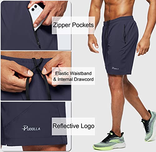 Pudolla Men's Workout Running Shorts Lightweight Gym Athletic Shorts for Men with Zipper Pockets (Navy Blue X-Large) - Image 4