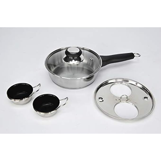 RUNZI 2 Cups Egg Poacher Pan  Stainless Steel Poached Egg Cooker  Perfect Poached Egg Maker  Induction Cooktop Egg Poachers Cookware Set With 2 Nonstick Large Silicone Egg Poacher Cups - Image 3