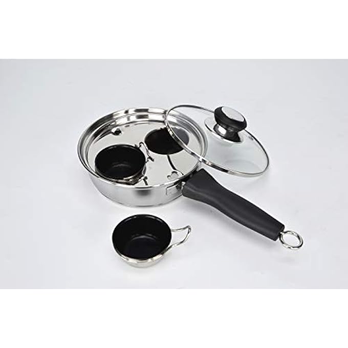 RUNZI 2 Cups Egg Poacher Pan  Stainless Steel Poached Egg Cooker  Perfect Poached Egg Maker  Induction Cooktop Egg Poachers Cookware Set With 2 Nonstick Large Silicone Egg Poacher Cups - Image 4