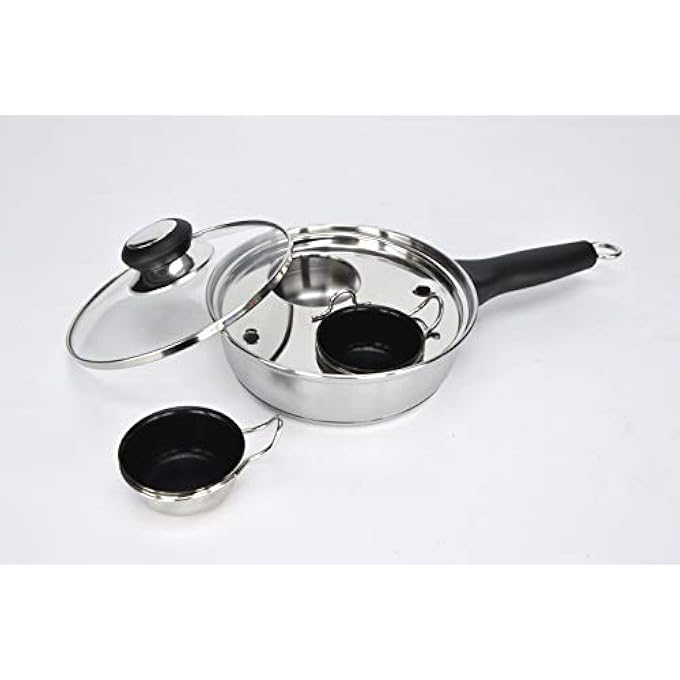 RUNZI 2 Cups Egg Poacher Pan  Stainless Steel Poached Egg Cooker  Perfect Poached Egg Maker  Induction Cooktop Egg Poachers Cookware Set With 2 Nonstick Large Silicone Egg Poacher Cups - Image 1