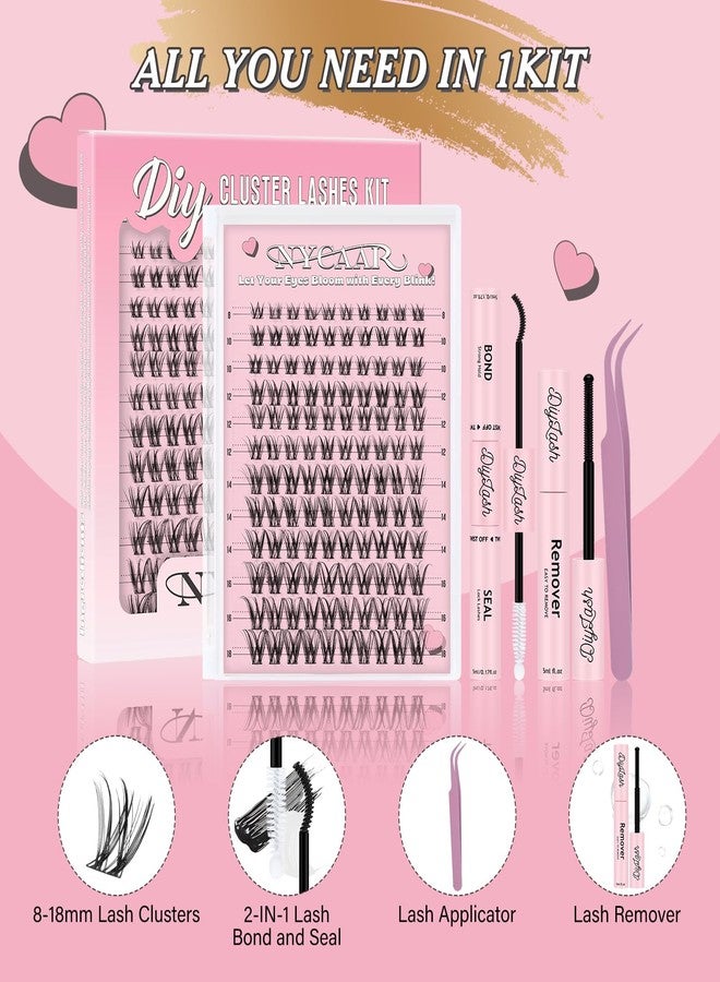 NYCAAR Lash Clusters Kit Wispy&Natural Look Lash Extension Kit D Curl 120Pcs Fluffy Individual Anime Lashes 8-18mm Eyelash Extension Kit with Bond and Seal,Remover,Applicators DIY at Home(NY04) - Image 5
