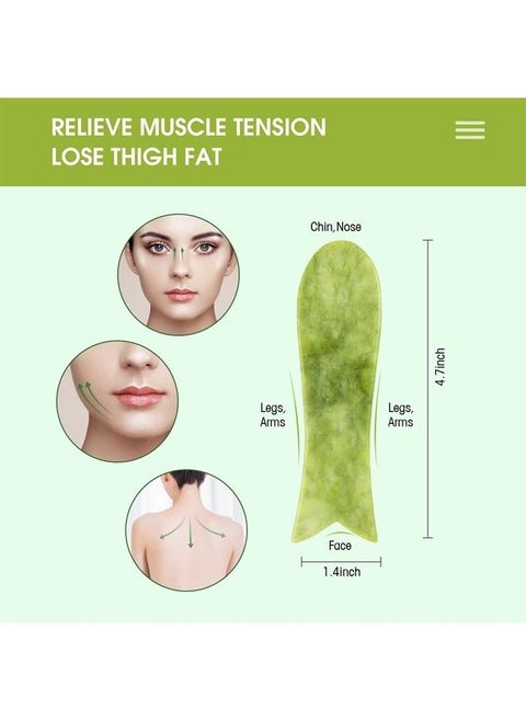 Gua Sha Facial Tools Set,Guasha Massage Kit for Face and Body,Scraping Massage Board 4-Piece Set Physical Therapy,Gusha Jade Stone Also be Used on The Chin,Neck and Back. (Grass Green)