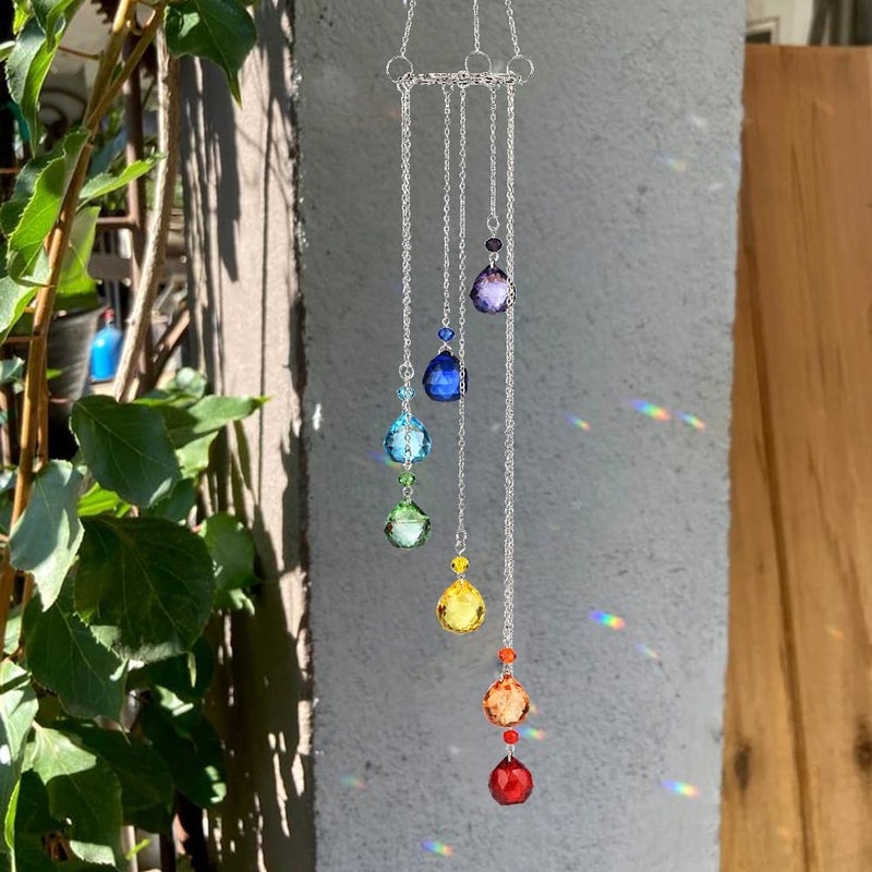 Rainbow Suncatcher Crystal Sun Catcher Colorful Prisms Wind Chime Garden Suncatchers for Windows Hanging Crystals Sun Catchers Wind Chimes for Outside Stained Glass Window Hanging Decor Windchimes - Image 3