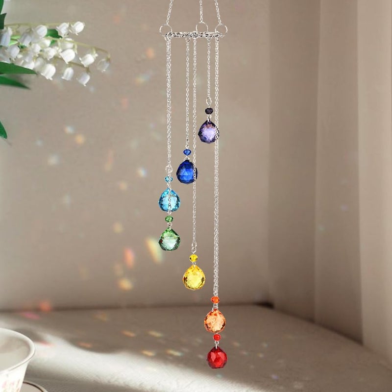 Rainbow Suncatcher Crystal Sun Catcher Colorful Prisms Wind Chime Garden Suncatchers for Windows Hanging Crystals Sun Catchers Wind Chimes for Outside Stained Glass Window Hanging Decor Windchimes - Image 2