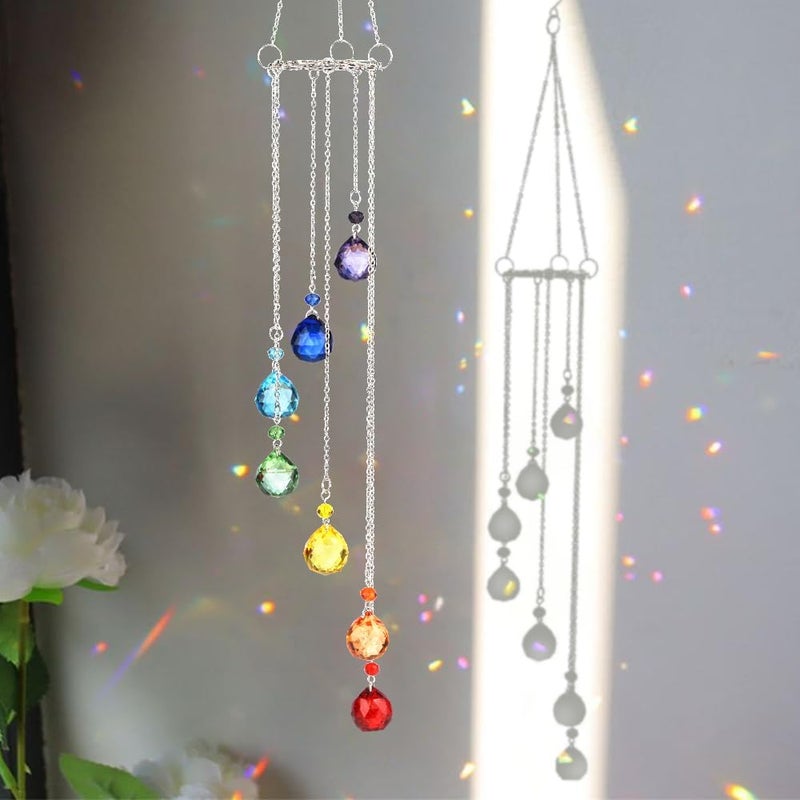 Rainbow Suncatcher Crystal Sun Catcher Colorful Prisms Wind Chime Garden Suncatchers for Windows Hanging Crystals Sun Catchers Wind Chimes for Outside Stained Glass Window Hanging Decor Windchimes - Image 5