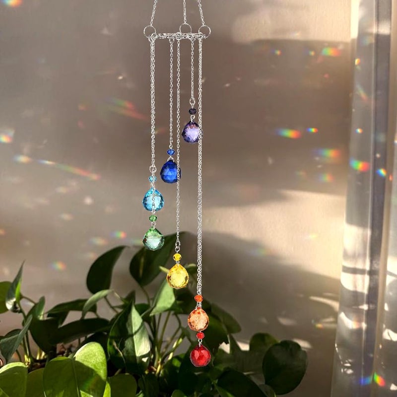 Rainbow Suncatcher Crystal Sun Catcher Colorful Prisms Wind Chime Garden Suncatchers for Windows Hanging Crystals Sun Catchers Wind Chimes for Outside Stained Glass Window Hanging Decor Windchimes - Image 4