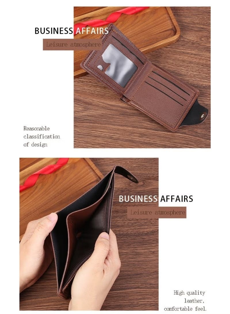 New Men’s Business Wallet with Zipper – Horizontal Bifold Purse with Magnetic Snap, Multi-Card Slots & Coin Pocket, Casual Leather Wallet for Youth