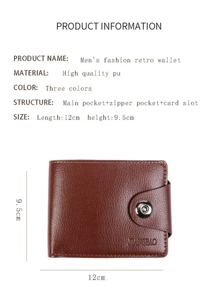 New Men’s Business Wallet with Zipper – Horizontal Bifold Purse with Magnetic Snap, Multi-Card Slots & Coin Pocket, Casual Leather Wallet for Youth