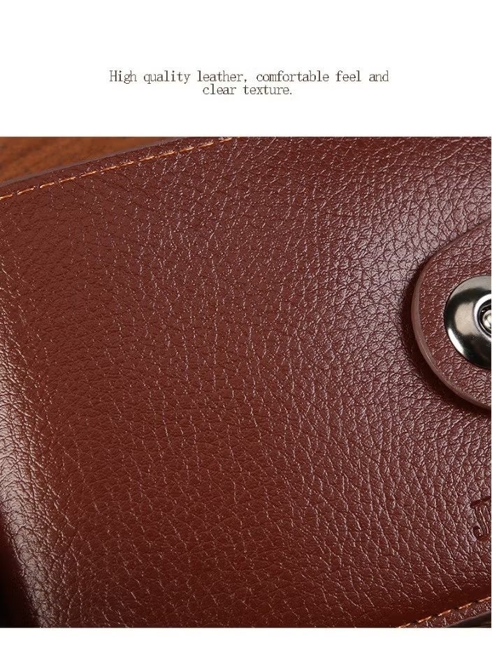 New Men’s Business Wallet with Zipper – Horizontal Bifold Purse with Magnetic Snap, Multi-Card Slots & Coin Pocket, Casual Leather Wallet for Youth