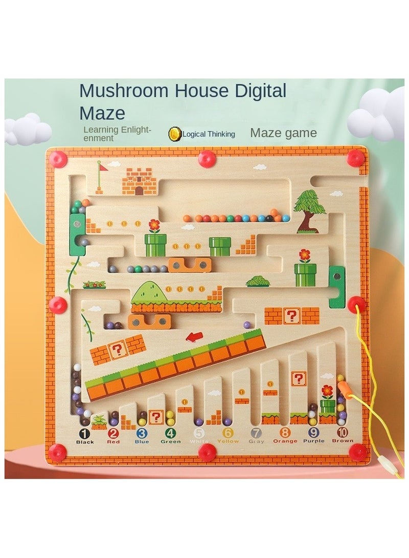 SponsoredHobbi Magnetic Color & Number Maze - Montessori Wooden Toys for 3+ Year Old | Color Matching & Counting Puzzle Board - Fine Motor Skills Training for Toddlers (Unisex) Mushroom House Edition